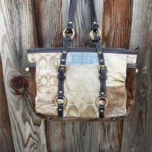 COACH Brown & Gold Patchwork Shopper Tote Bag Purse FO6Q-10388 Y2K Vintage